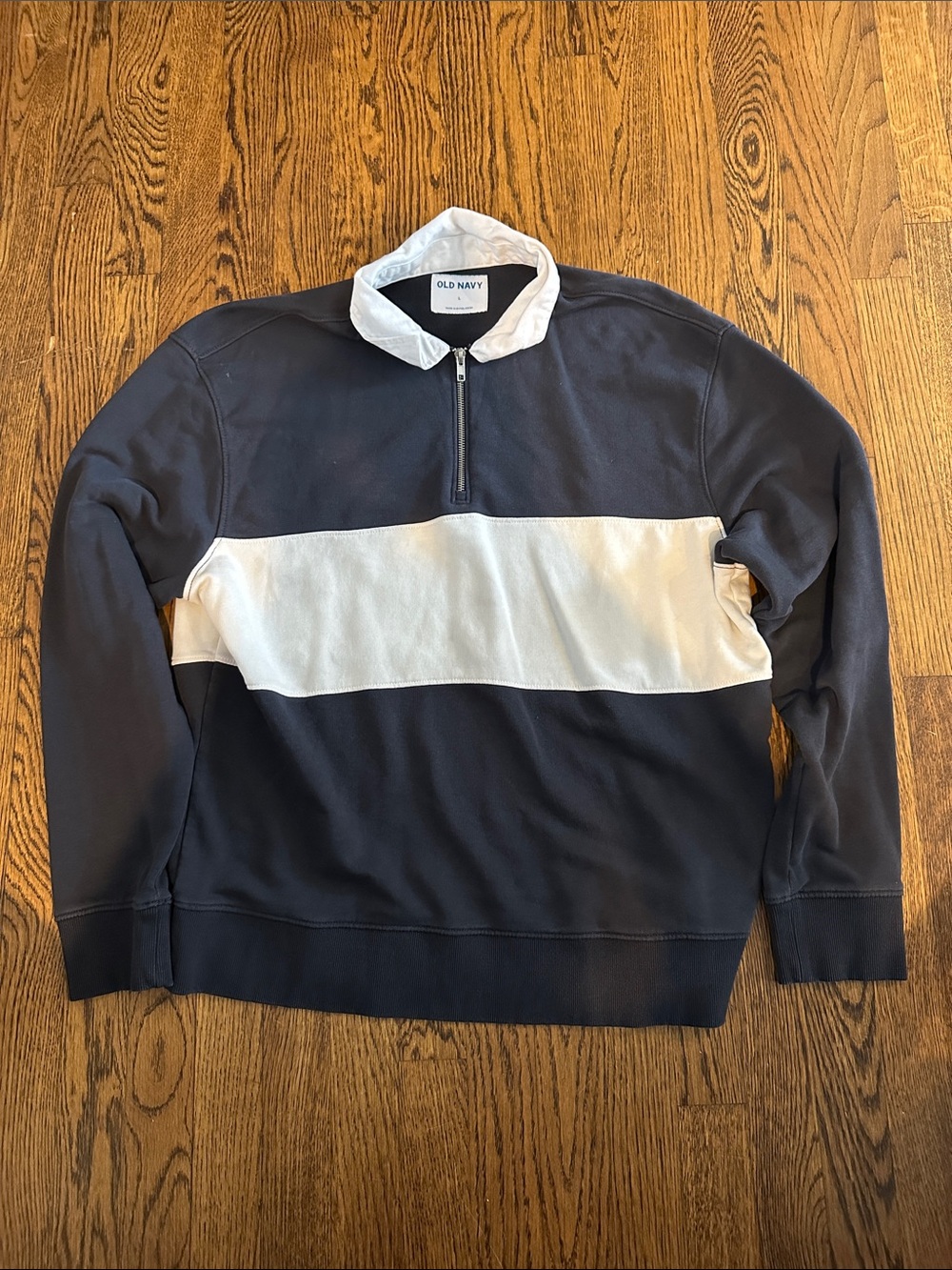 Old Navy Men's Navy and White Half-Zip Colorblock Sweater